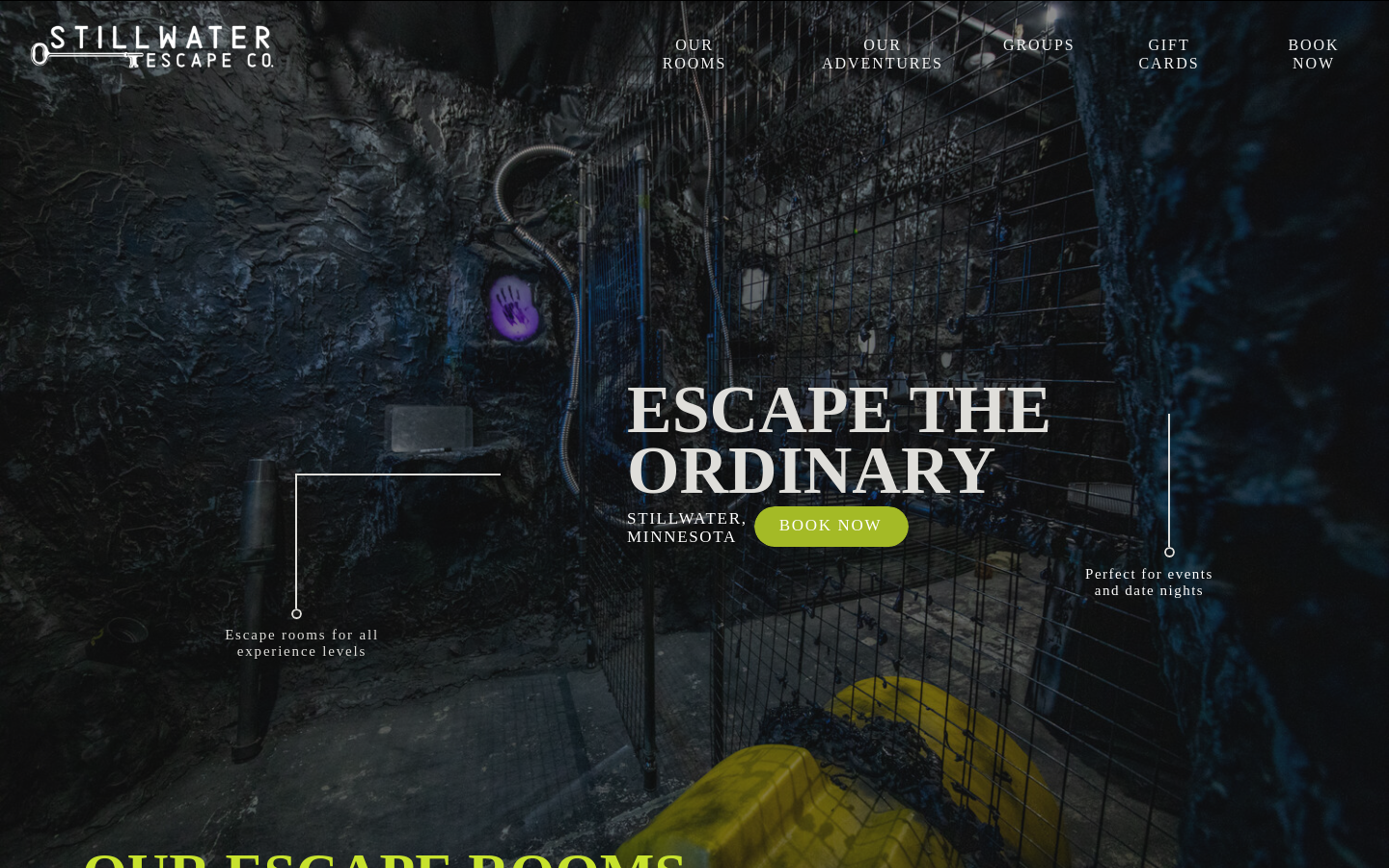 The rebuilt Stillwater Escape Co website on desktop